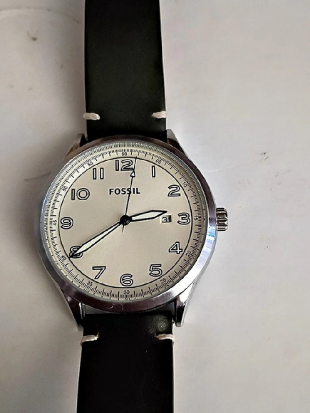 Fossil Leather Strap Watch Black Silver No Box Men's